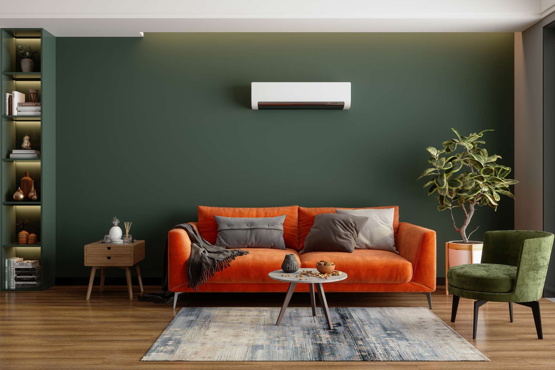 Heat pump on green wall